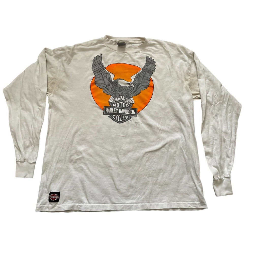 Vintage 90s 3D Emblem Harley Davidson L/S White XL shirt VTG